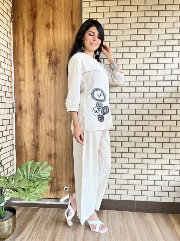 Sparrow Off-White Embroidered Cord Set