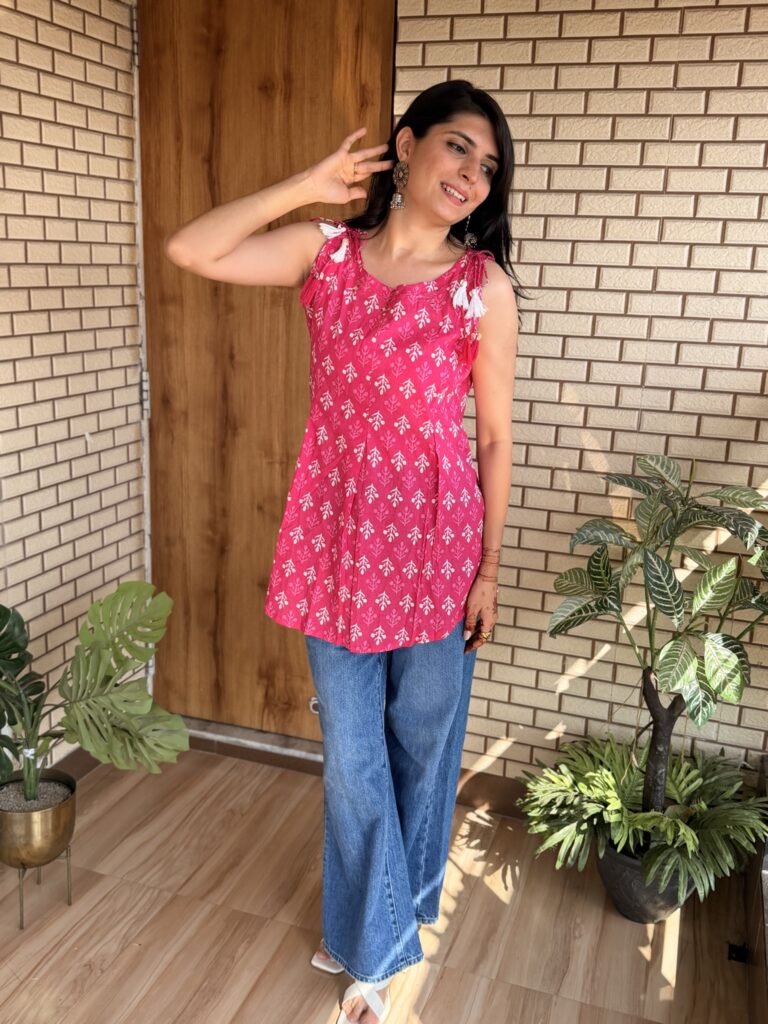 Samba Pink Block Print Sleeveless Cotton Top